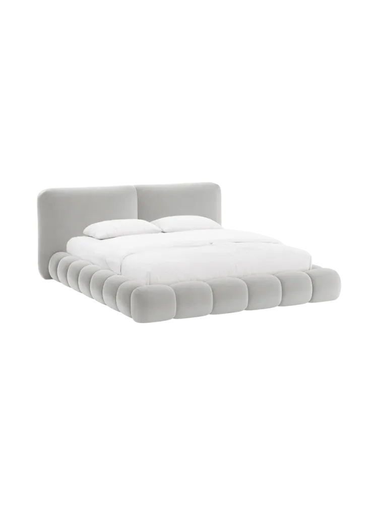 Design Polsterbett „Solange“ mit Ablagefach - Samt Hellgrau Chosen by Bloomingloft
