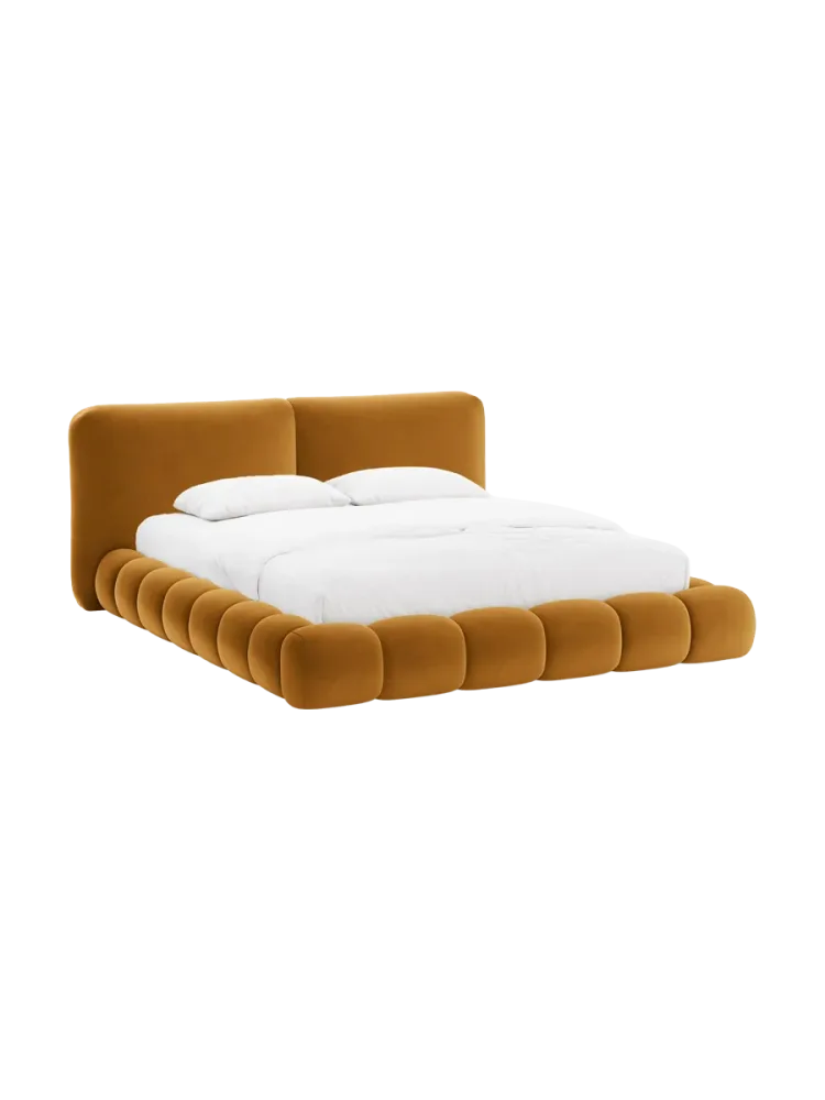 Design Polsterbett „Solange“ mit Ablagefach - Samt Mustard Chosen by Bloomingloft