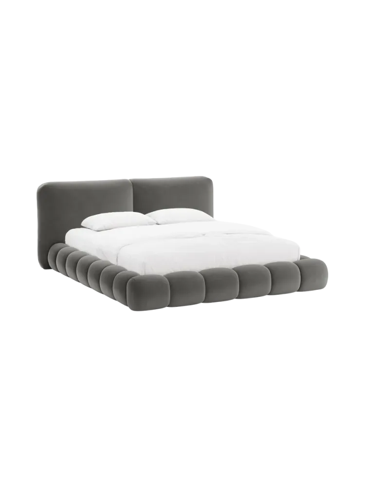 Design Polsterbett „Solange“ mit Ablagefach - Samt Grau Chosen by Bloomingloft