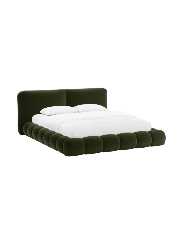 Design Polsterbett „Solange“ mit Ablagefach - Samt Armeegrün Chosen by Bloomingloft