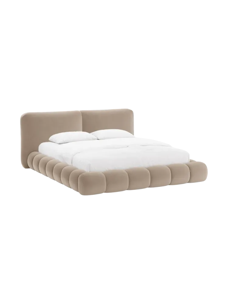 Design Polsterbett „Solange“ mit Ablagefach - Samt Beige Chosen by Bloomingloft