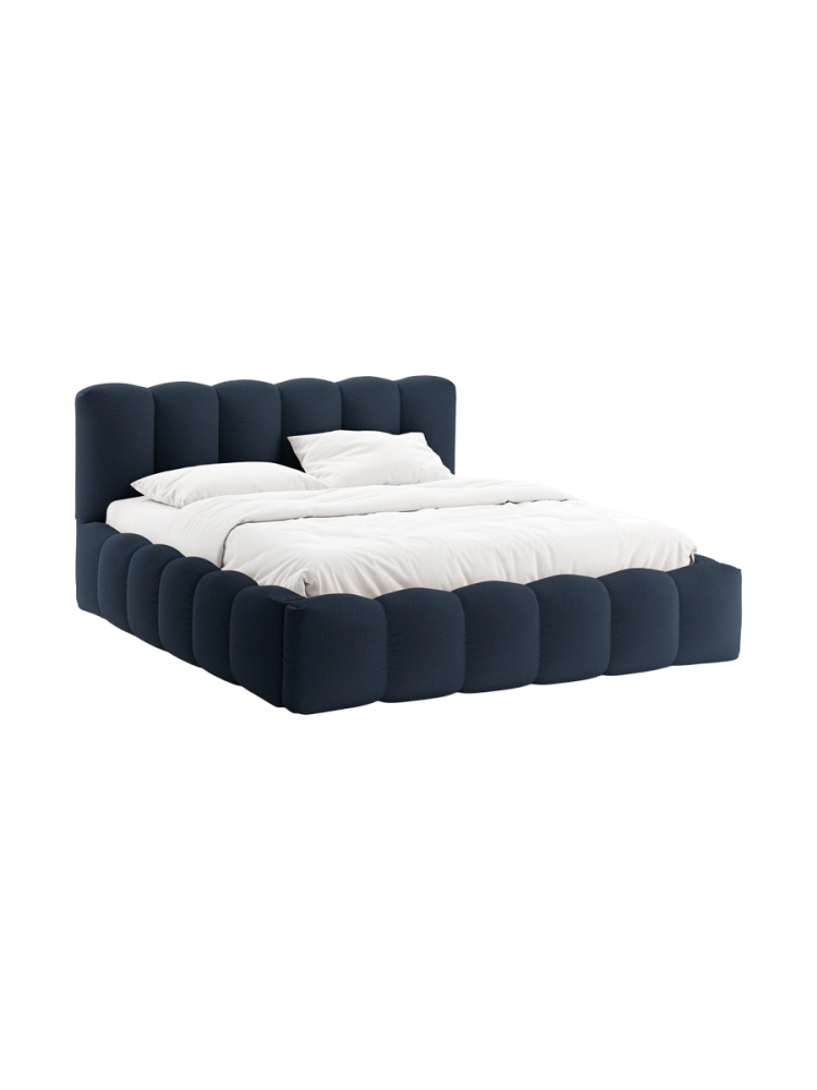 Design Polsterbett „Lupine“ mit Ablagefach - Strukturstoff Dunkelblau Chosen by Bloomingloft
