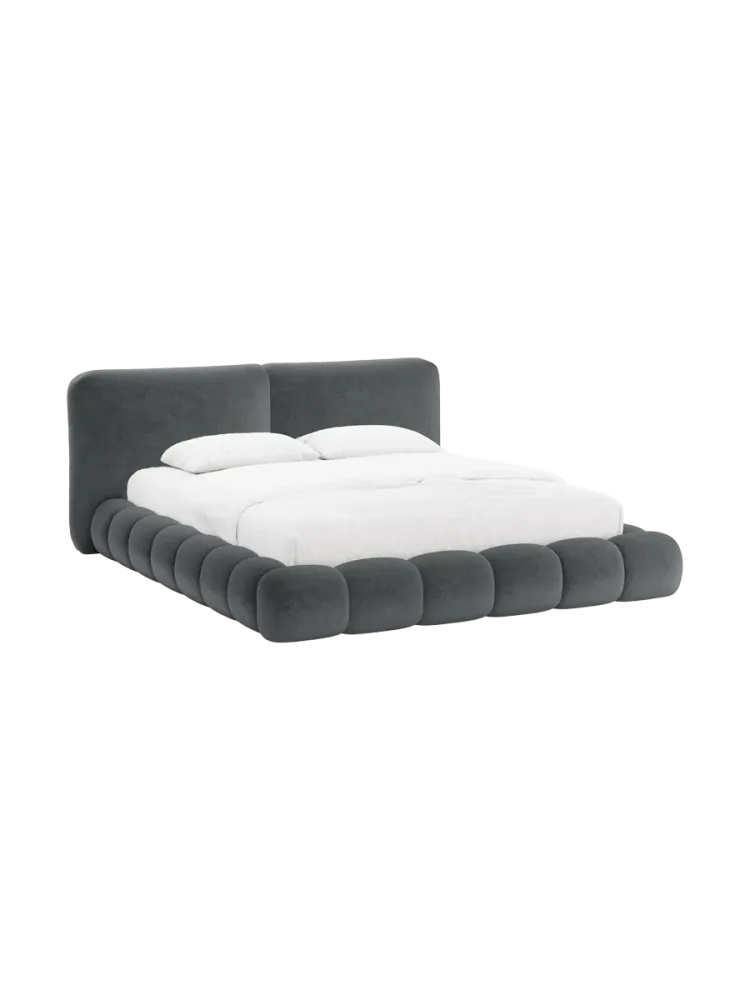 Design Polsterbett „Solange“ mit Ablagefach - Teddy Chenille Dunkelgrau Chosen by Bloomingloft