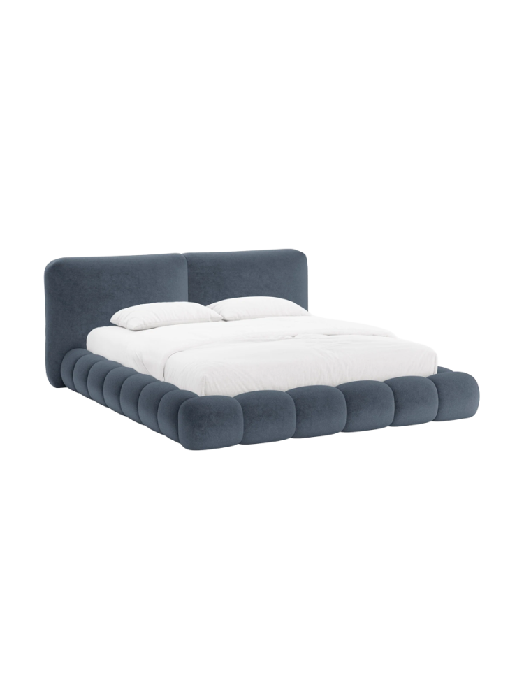 Design Polsterbett „Solange“ mit Ablagefach - Teddy Chenille Dunkelblau Chosen by Bloomingloft