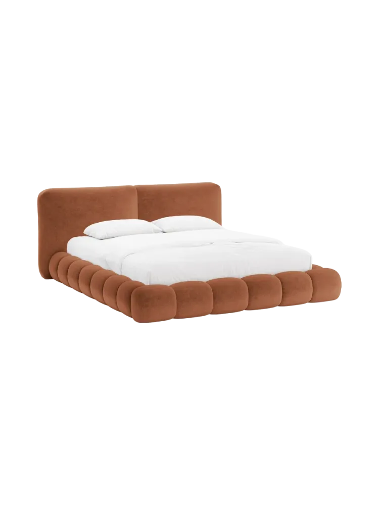 Design Polsterbett „Solange“ mit Ablagefach - Teddy Chenille Terracotta Chosen by Bloomingloft