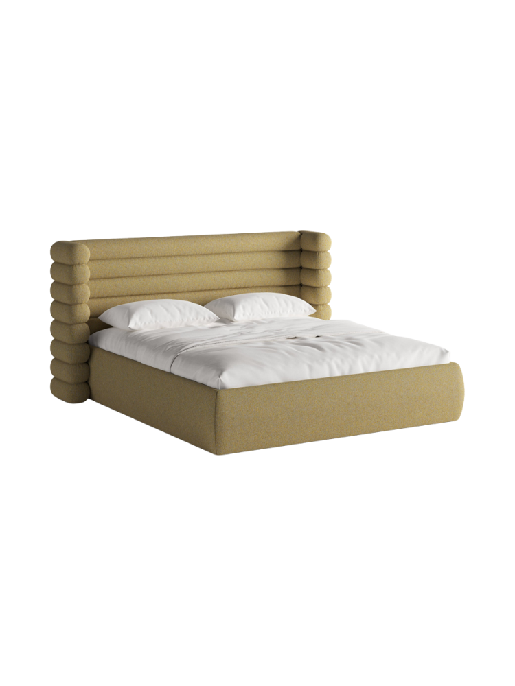 Design Polsterbett „Mount“ mit Ablagefach - Strukturstoff Gelb Chosen by Bloomingloft