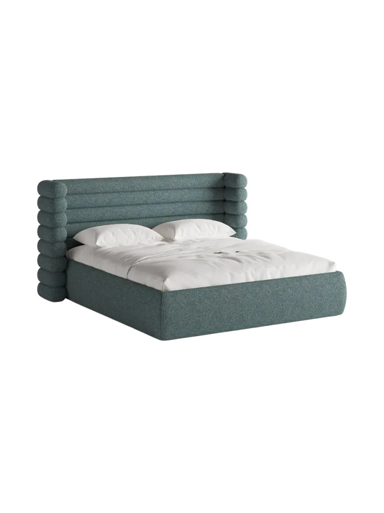 Design Polsterbett „Mount“ mit Ablagefach - Strukturstoff Türkis Chosen by Bloomingloft