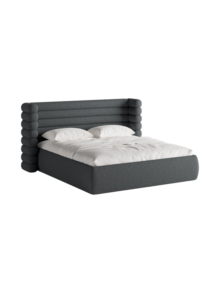 Design Polsterbett „Mount“ mit Ablagefach - Strukturstoff Dunkelgrau Chosen by Bloomingloft