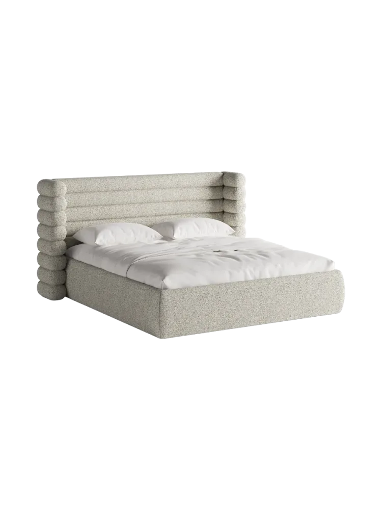 Design Polsterbett „Mount“ mit Ablagefach - Strukturstoff Beige Chosen by Bloomingloft