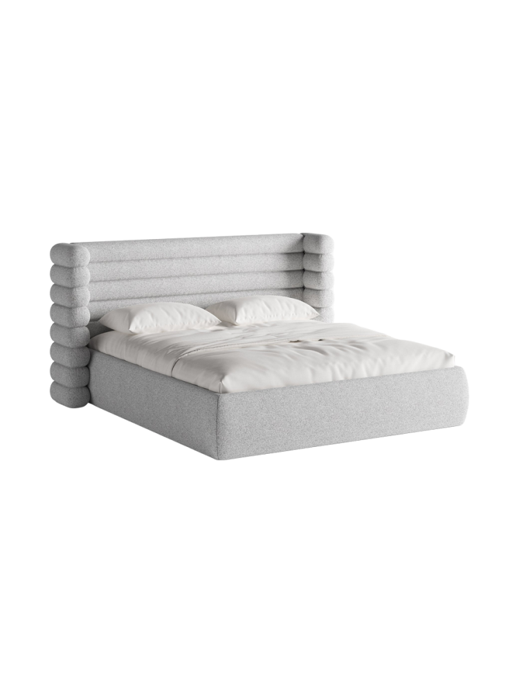 Design Polsterbett „Mount“ mit Ablagefach - Strukturstoff Hellgrau Chosen by Bloomingloft