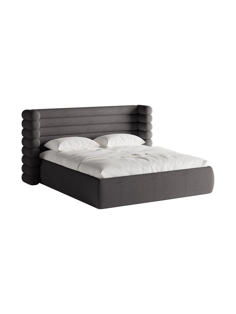 Design Polsterbett „Mount“ mit Ablagefach - Bouclé Graphit Chosen by Bloomingloft