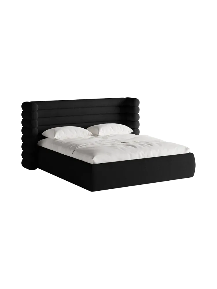Design Polsterbett „Mount“ mit Ablagefach - Bouclé Schwarz Chosen by Bloomingloft