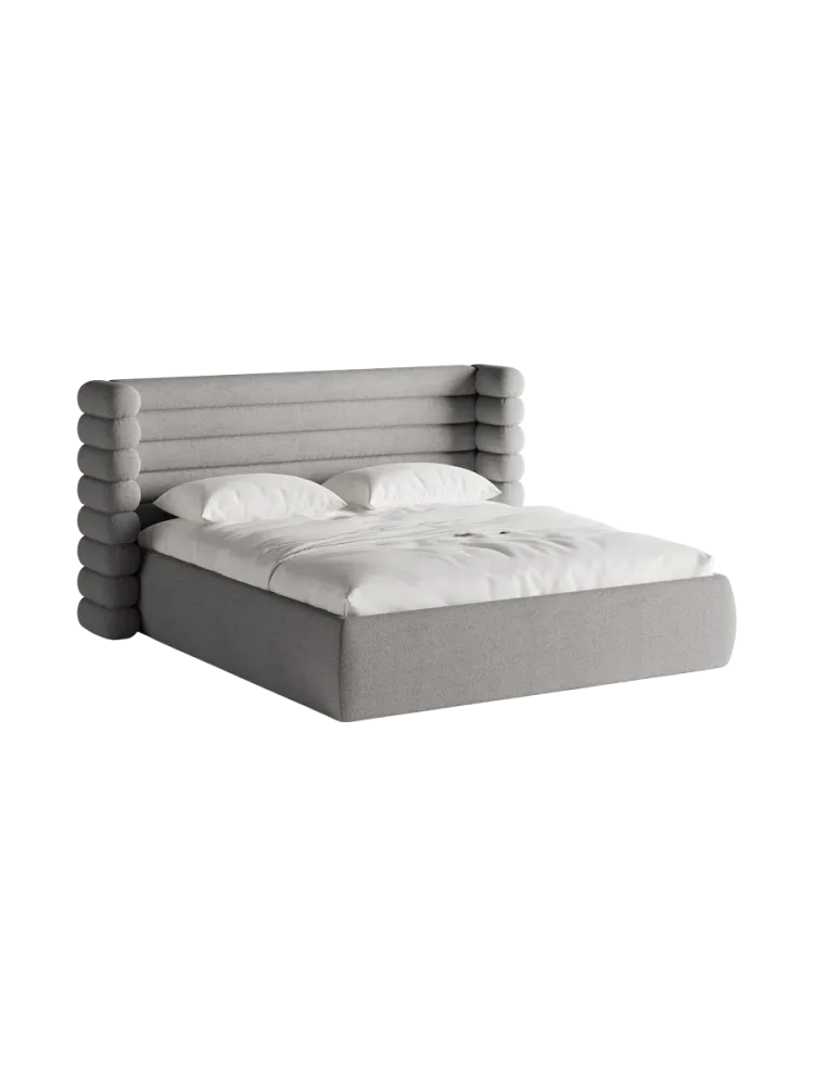 Design Polsterbett „Mount“ mit Ablagefach - Bouclé Grau Chosen by Bloomingloft