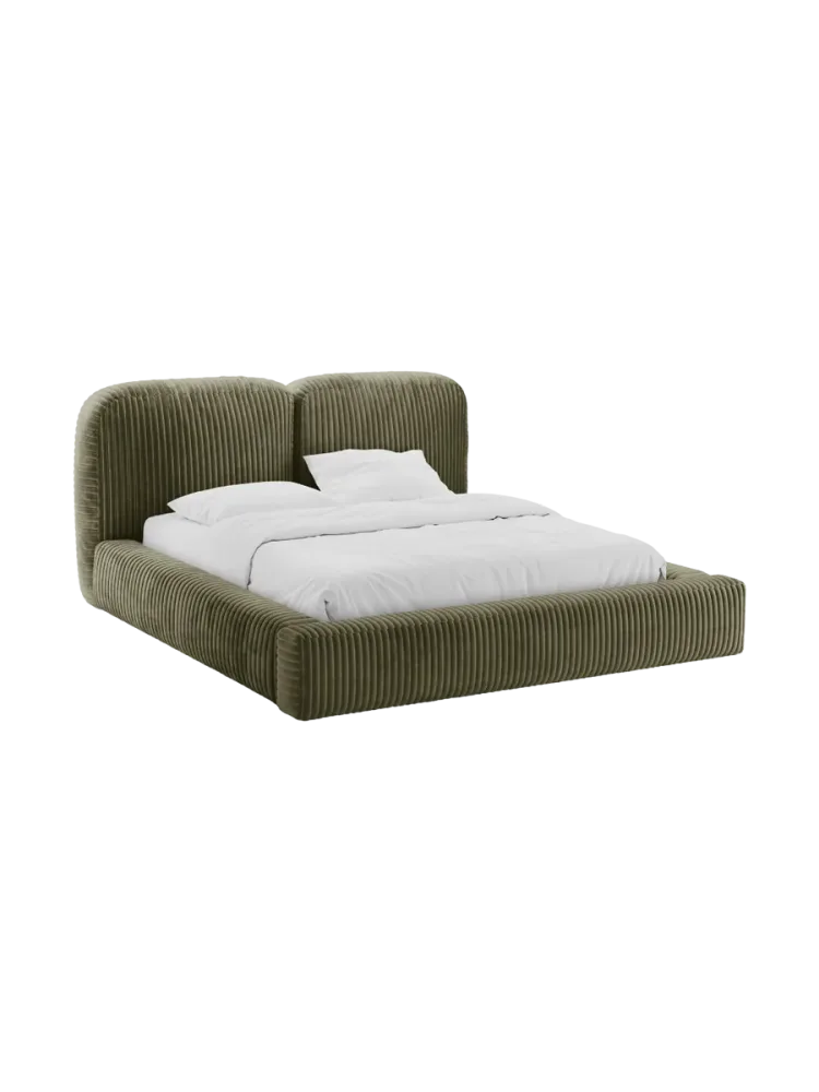 Design Polsterbett „Martina“ mit Ablagefach, Cord Moosgrün Micadoni