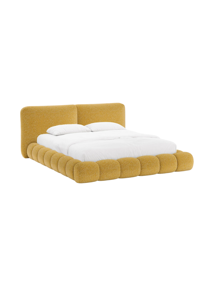 Design Polsterbett „Solange“ mit Ablagefach - Chenille Senfgelb Chosen by Bloomingloft