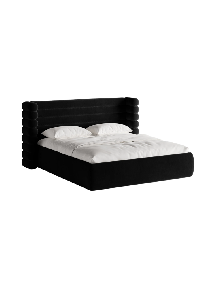 Design Polsterbett „Mount“ mit Ablagefach - Samt Schwarz Chosen by Bloomingloft