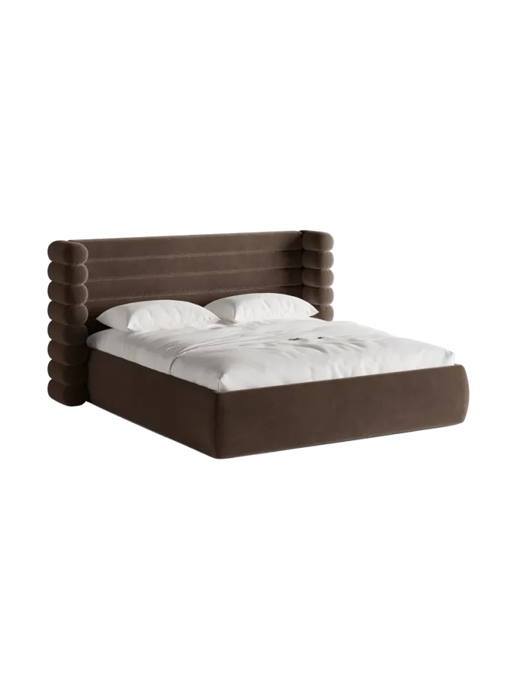 Design Polsterbett „Mount“ mit Ablagefach - Samt Schokolade Chosen by Bloomingloft