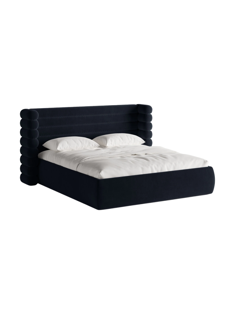 Design Polsterbett „Mount“ mit Ablagefach - Samt Dunkelgrau Chosen by Bloomingloft