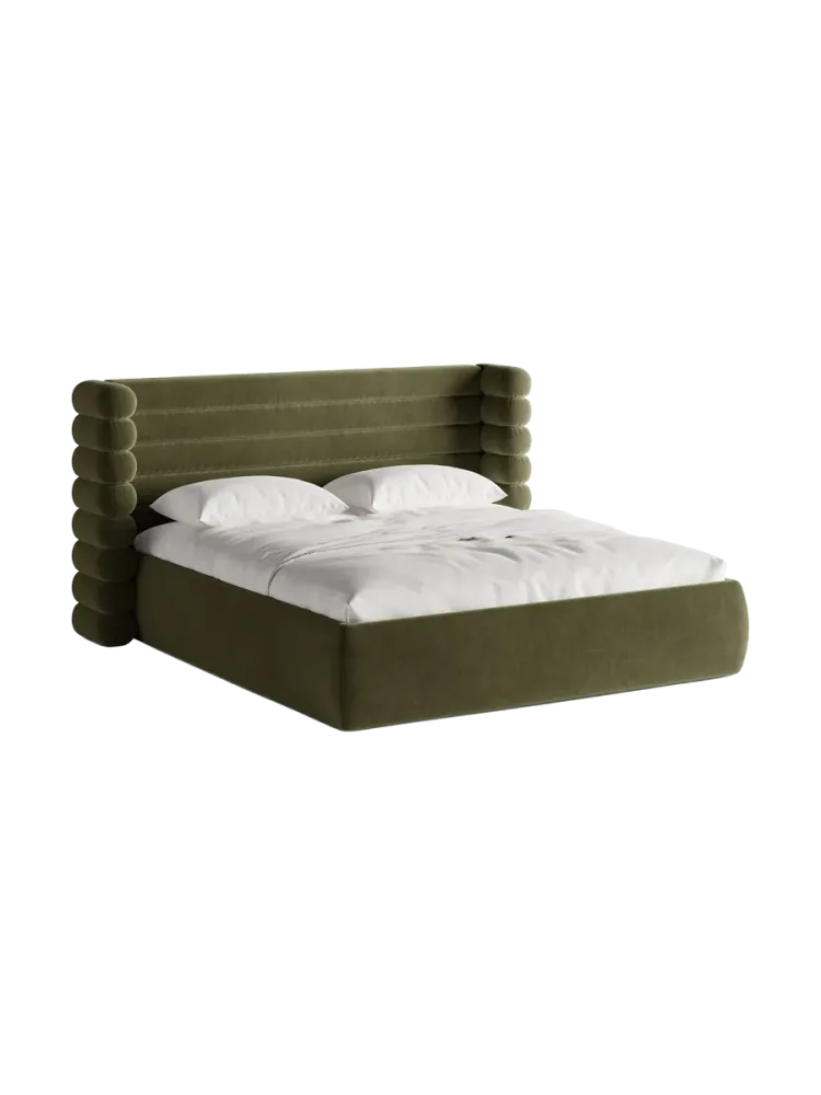 Design Polsterbett „Mount“ mit Ablagefach - Samt Grün Chosen by Bloomingloft
