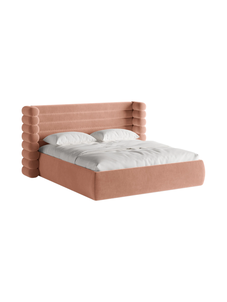 Design Polsterbett „Mount“ mit Ablagefach - Samt Rosa Chosen by Bloomingloft