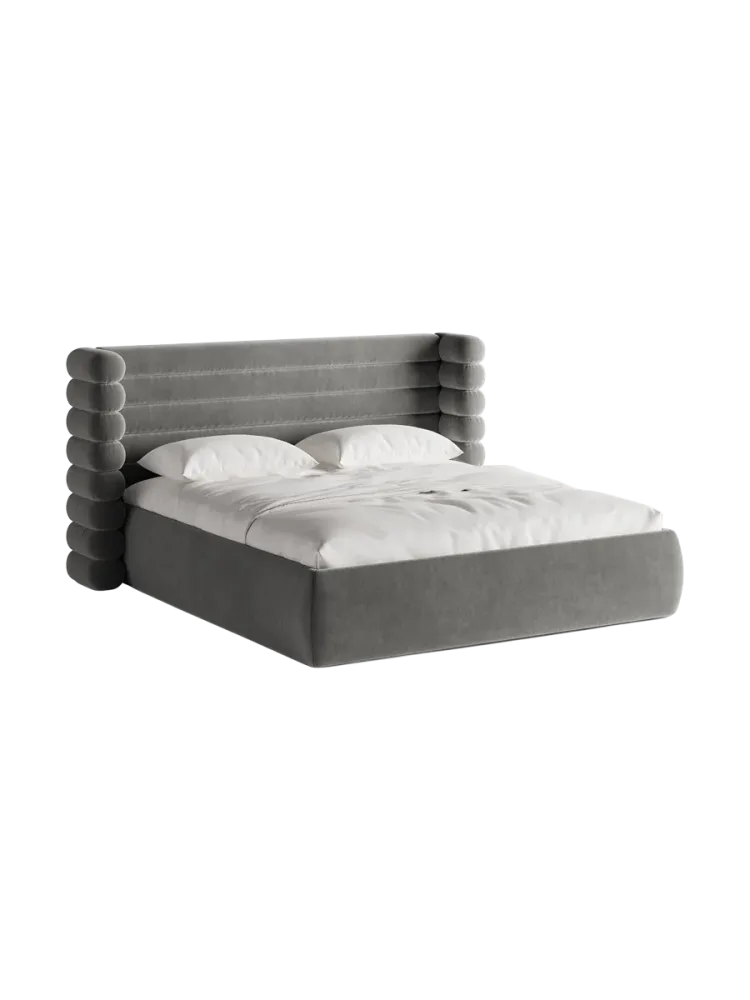 Design Polsterbett „Mount“ mit Ablagefach - Samt Grau Chosen by Bloomingloft