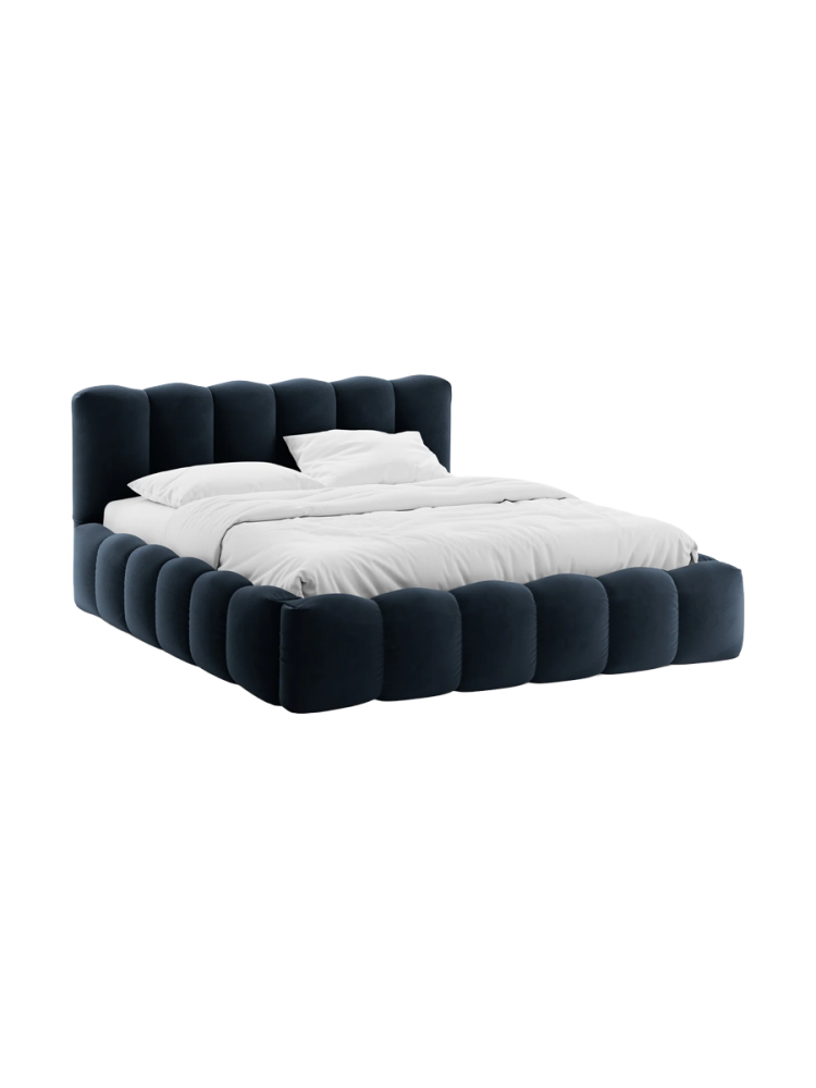 Design Polsterbett „Lupine“ mit Ablagefach - Samt Dunkelblau Chosen by Bloomingloft