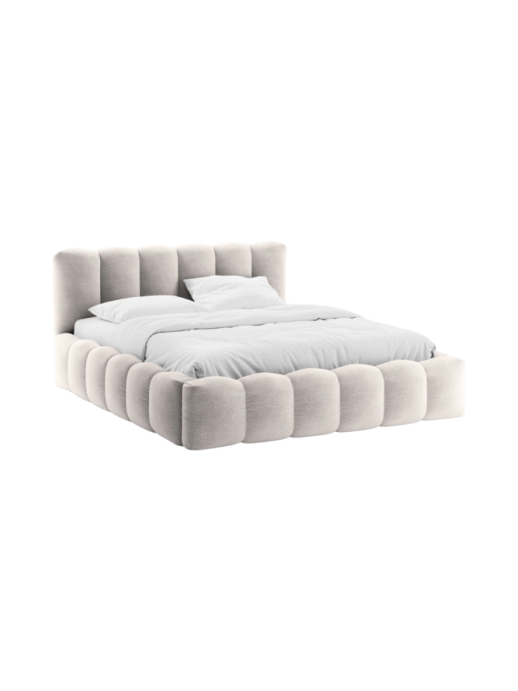 Design Polsterbett „Lupine“ mit Ablagefach - Bouclé Hellgrau Chosen by Bloomingloft