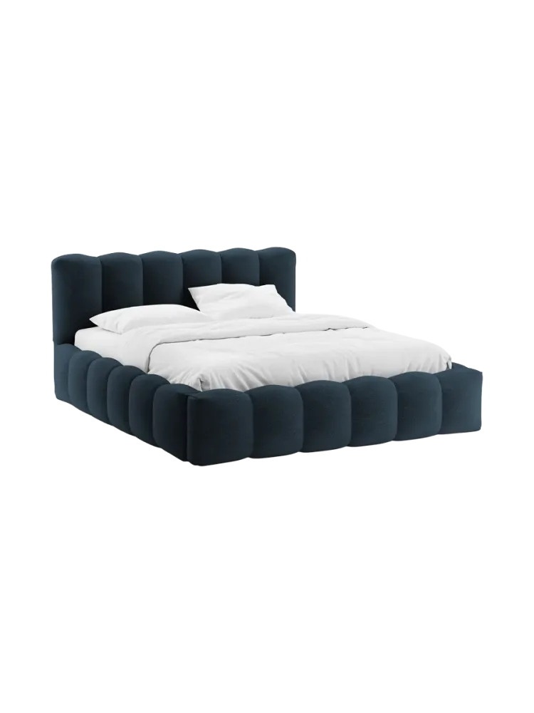 Design Polsterbett „Lupine“ mit Ablagefach - Bouclé Dunkelblau Chosen by Bloomingloft