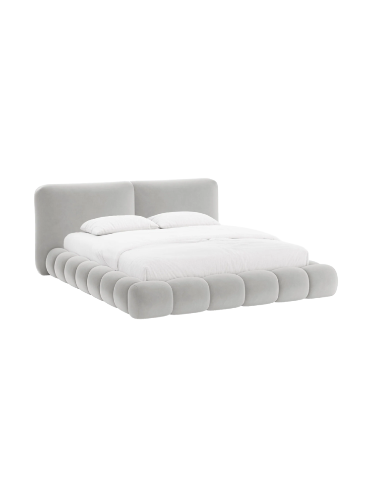 Design Polsterbett „Solange“ mit Ablagefach - Samt Hellgrau Chosen by Bloomingloft