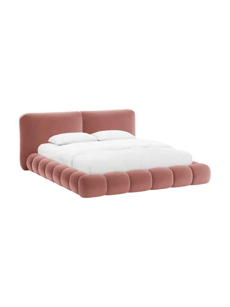 Design Polsterbett „Solange“ mit Ablagefach - Samt Rosa Chosen by Bloomingloft