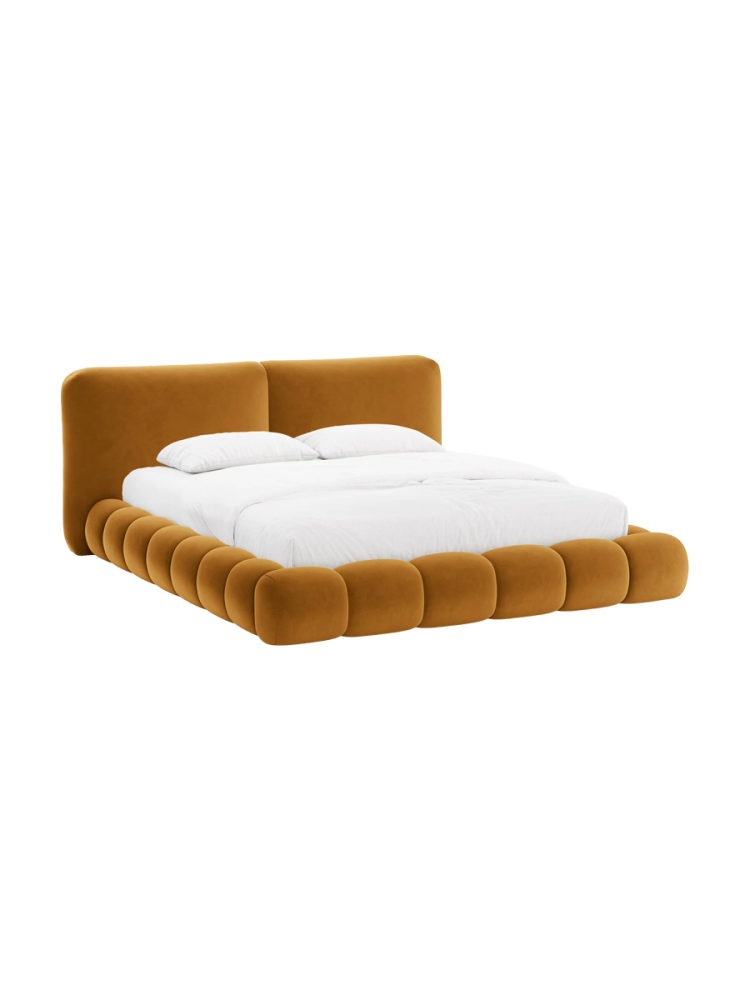 Design Polsterbett „Solange“ mit Ablagefach - Samt Mustard Chosen by Bloomingloft