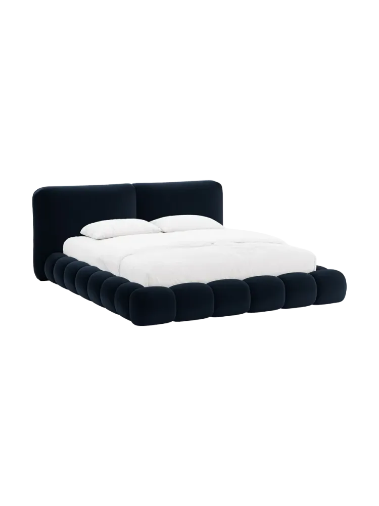 Design Polsterbett „Solange“ mit Ablagefach - Samt Dunkelblau Chosen by Bloomingloft