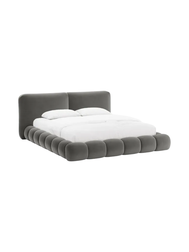 Design Polsterbett „Solange“ mit Ablagefach - Samt Grau Chosen by Bloomingloft