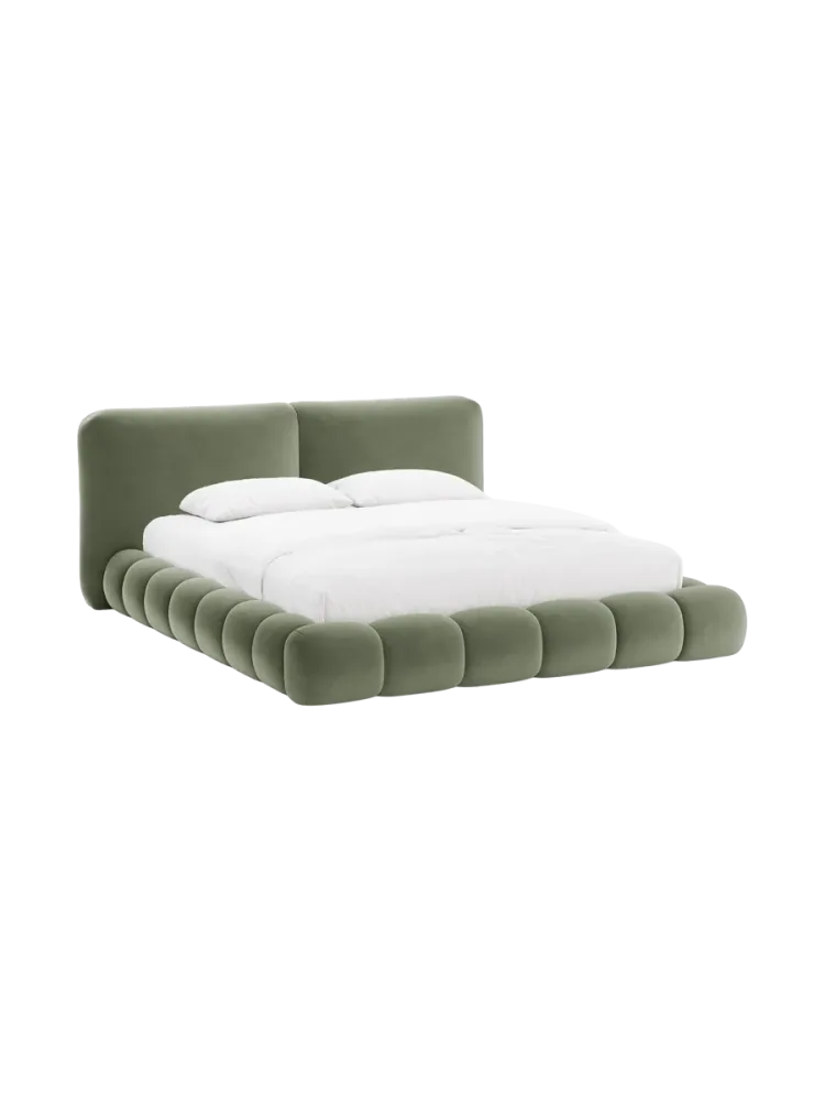 Design Polsterbett „Solange“ mit Ablagefach - Samt Grün Chosen by Bloomingloft