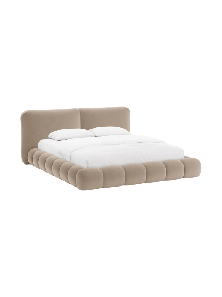 Design Polsterbett „Solange“ mit Ablagefach - Samt Beige Chosen by Bloomingloft