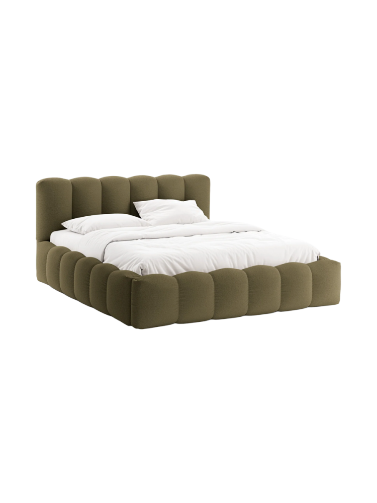 Design Polsterbett „Lupine“ mit Ablagefach - Strukturstoff Grün Chosen by Bloomingloft