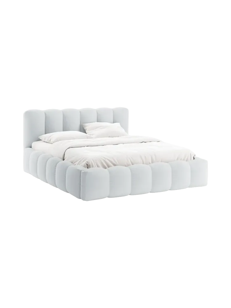 Design Polsterbett „Lupine“ mit Ablagefach - Strukturstoff Hellgrau Chosen by Bloomingloft