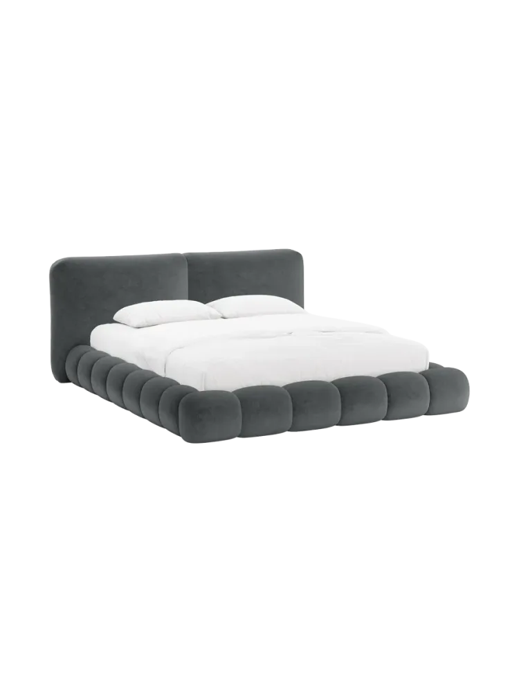 Design Polsterbett „Solange“ mit Ablagefach - Teddy Chenille Dunkelgrau Chosen by Bloomingloft