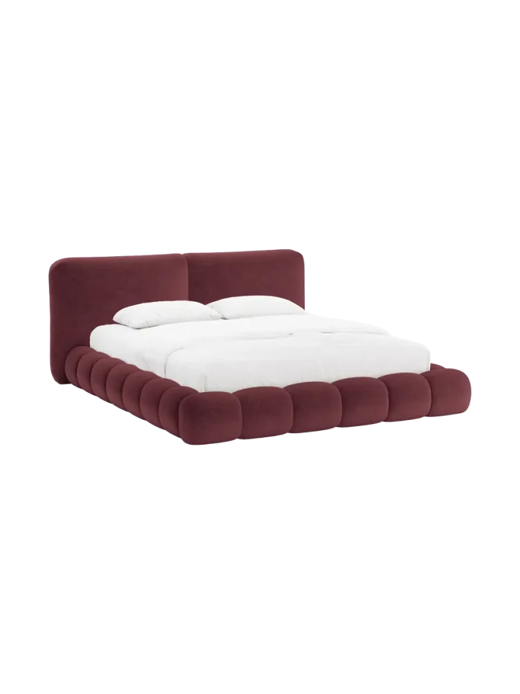 Design Polsterbett „Solange“ mit Ablagefach - Teddy Chenille Kirschrot Chosen by Bloomingloft