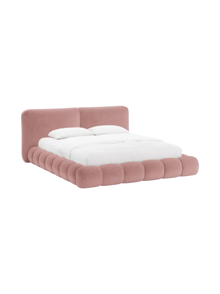 Design Polsterbett „Solange“ mit Ablagefach - Teddy Chenille Rosa Chosen by Bloomingloft
