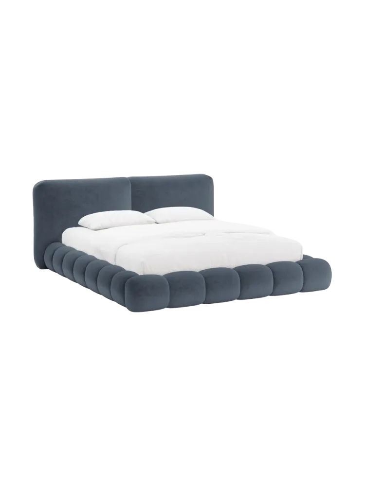 Design Polsterbett „Solange“ mit Ablagefach - Teddy Chenille Dunkelblau Chosen by Bloomingloft