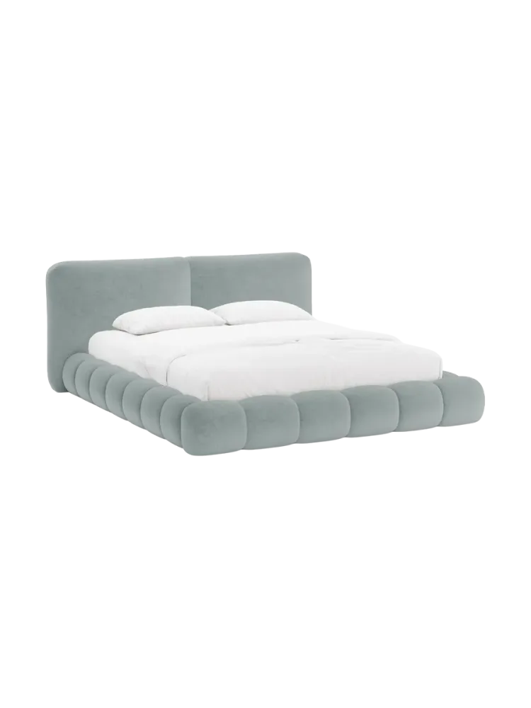 Design Polsterbett „Solange“ mit Ablagefach - Teddy Chenille Hellblau Chosen by Bloomingloft
