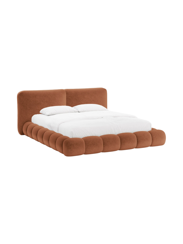 Design Polsterbett „Solange“ mit Ablagefach - Teddy Chenille Terracotta Chosen by Bloomingloft