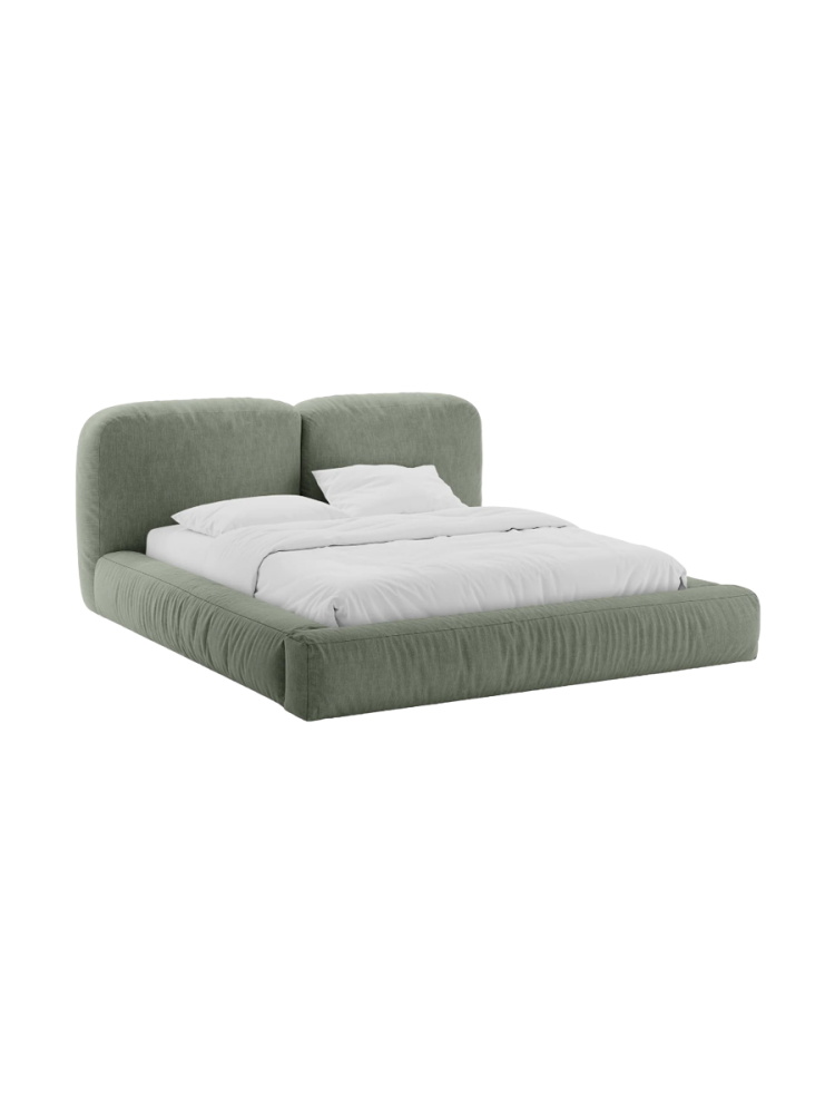 Design Polsterbett „Martina“ mit Ablagefach, Strukturstoff Grün Micadoni