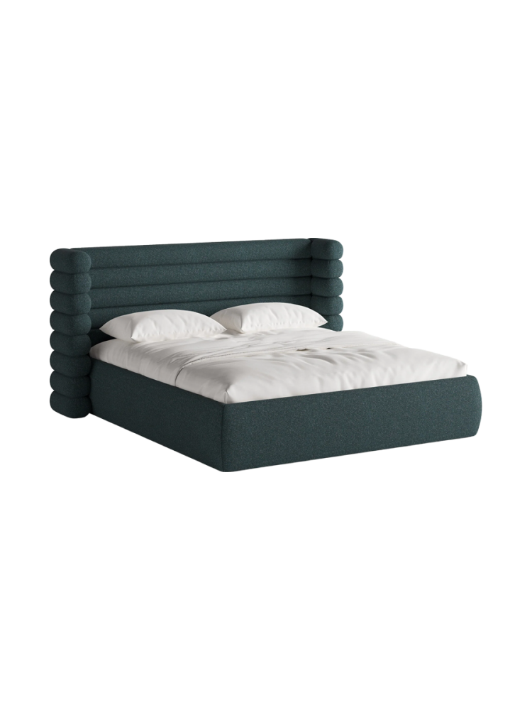 Design Polsterbett „Mount“ mit Ablagefach - Strukturstoff Grünblau Chosen by Bloomingloft