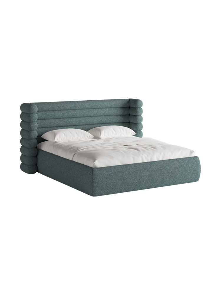 Design Polsterbett „Mount“ mit Ablagefach - Strukturstoff Türkis Chosen by Bloomingloft