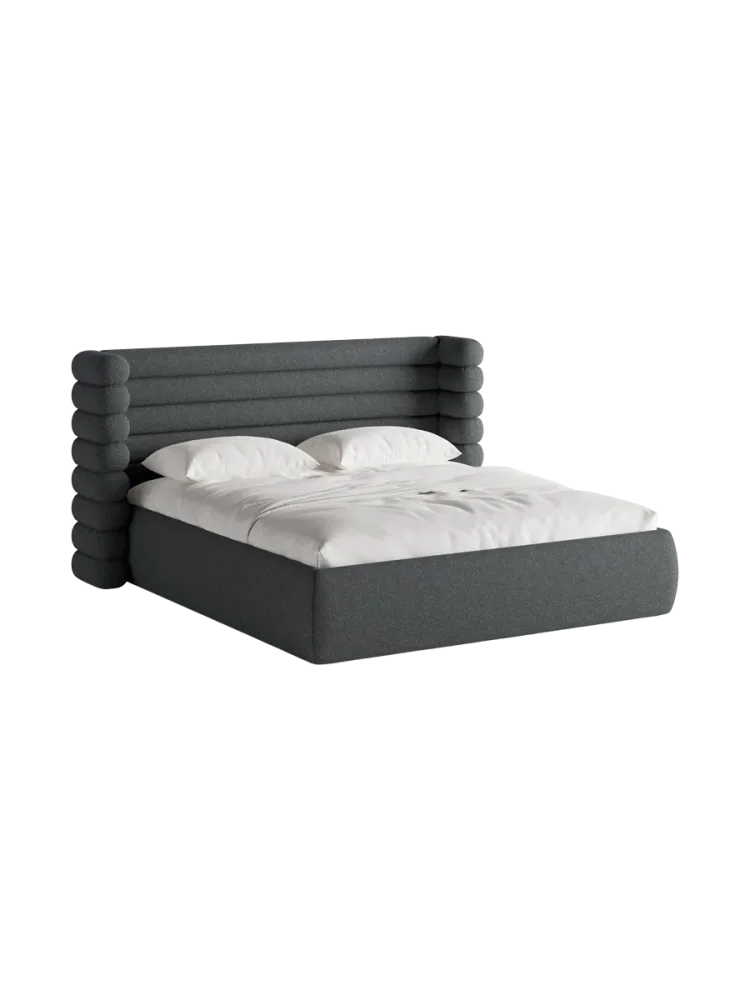 Design Polsterbett „Mount“ mit Ablagefach - Strukturstoff Dunkelgrau Chosen by Bloomingloft