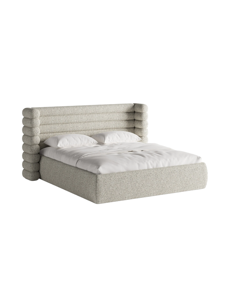 Design Polsterbett „Mount“ mit Ablagefach - Strukturstoff Beige Chosen by Bloomingloft