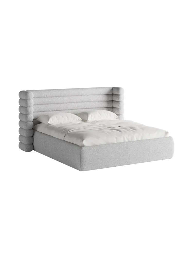 Design Polsterbett „Mount“ mit Ablagefach - Strukturstoff Hellgrau Chosen by Bloomingloft