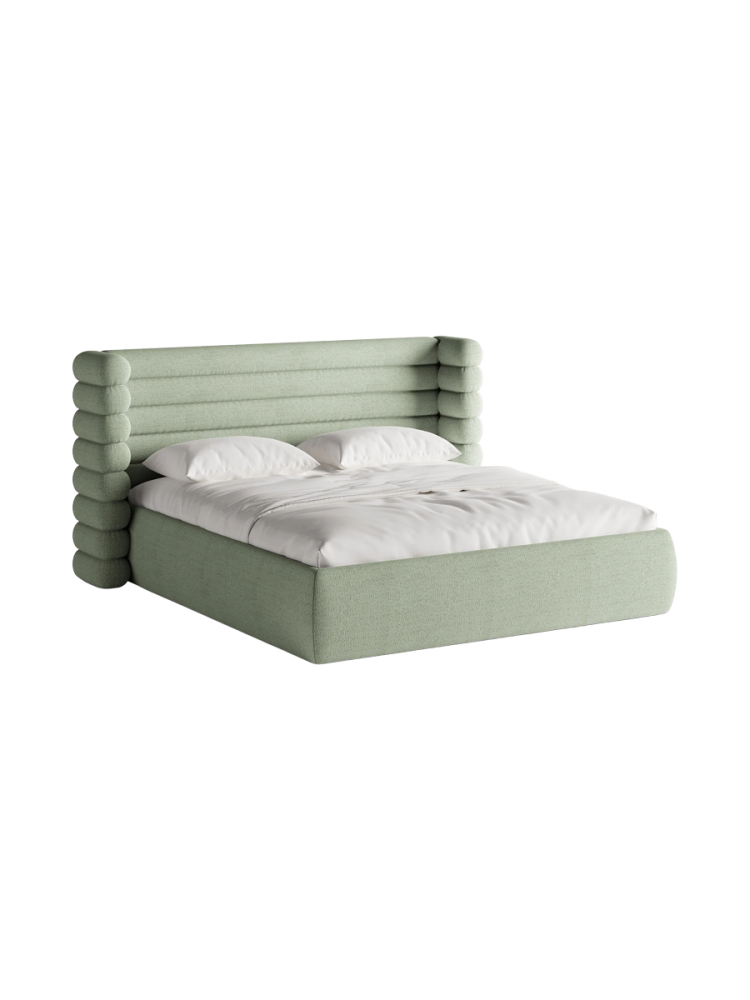 Design Polsterbett „Mount“ mit Ablagefach - Bouclé Minze Chosen by Bloomingloft